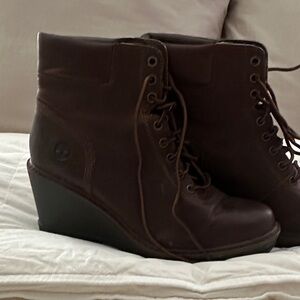 Timberland Dark Brown Lace-Up Wedge Ankle Boots